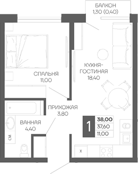 1-комн. квартира, 37.6 м² в ЖК Иначе в Молодежном — фото 2