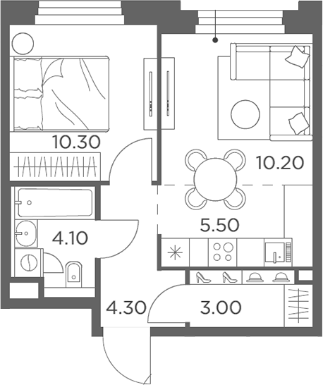 2-комн., 37.4 м², 14/20 этаж, ЖК «Белый Град»
