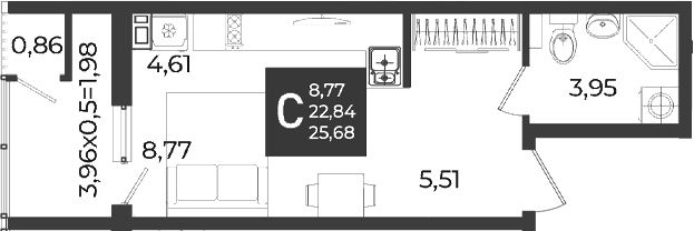 Студия квартира, 22.84 м² в ЖК Образцово — фото 2