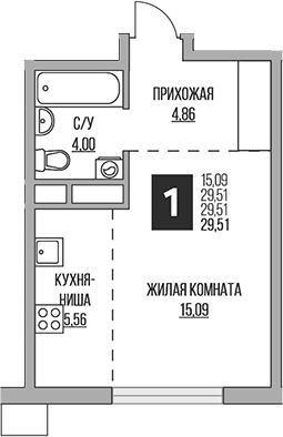 Студия, 29.51 м², 2/14 этаж, ЖК «Гранель Притяжение Сити»