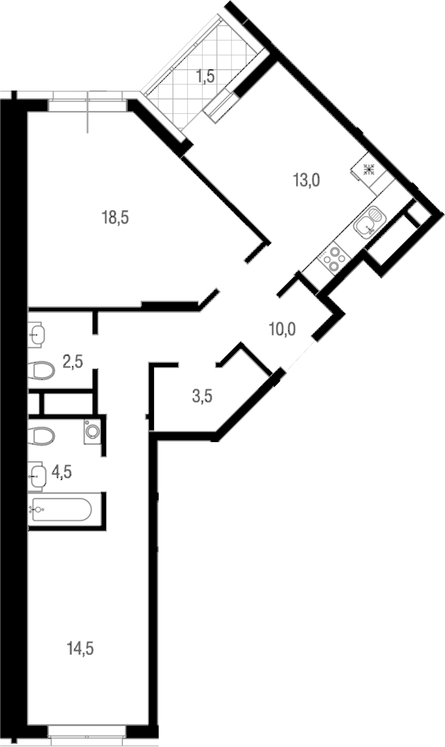 2-комн., 66.5 м², 9/25 этаж, ЖК «Котельники парк»