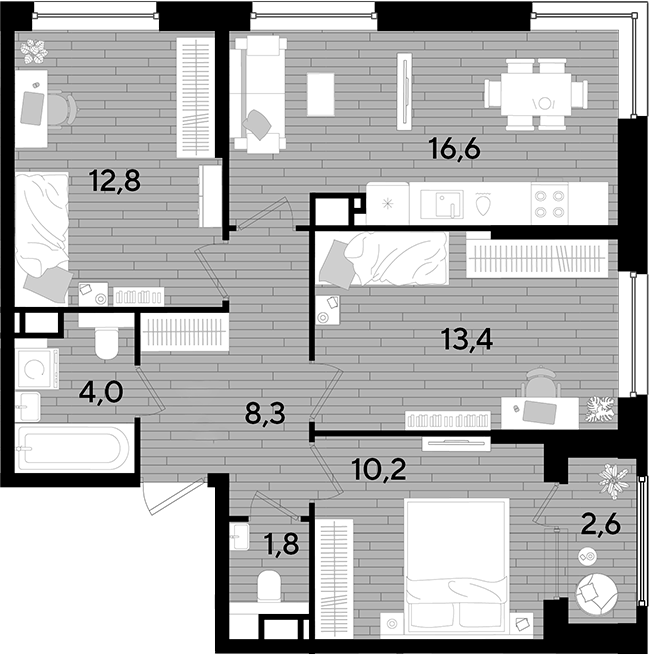 3-комн. квартира, 67.1 м² в ЖК DОГМА ПАРК — фото 2