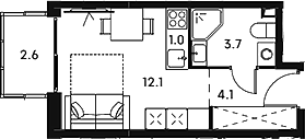 Студия, 20.9 м², 22/23 этаж, ЖК «Аквилон Сигнал»
