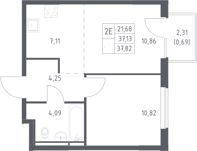 2-комн., 37.13 м², 9/17 этаж, ЖК «Мытищи Парк»