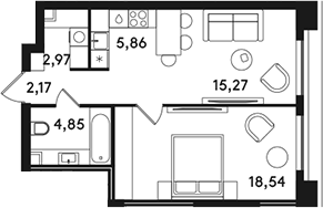2-комн., 49.66 м², 13/49 этаж, ЖК «СОЛОС»