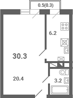 1-комн., 29.8 м², 4/4 этаж, ЖК «Южная Долина»