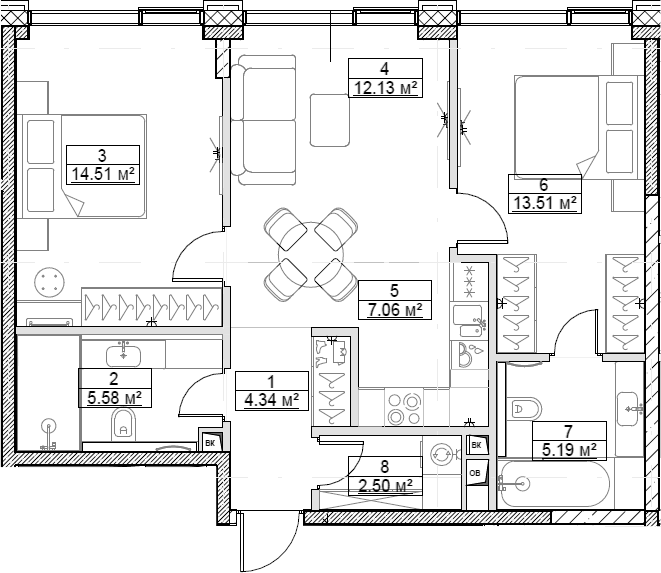 3-комн., 64.82 м², 9/10 этаж, ЖК «Сити Бэй»