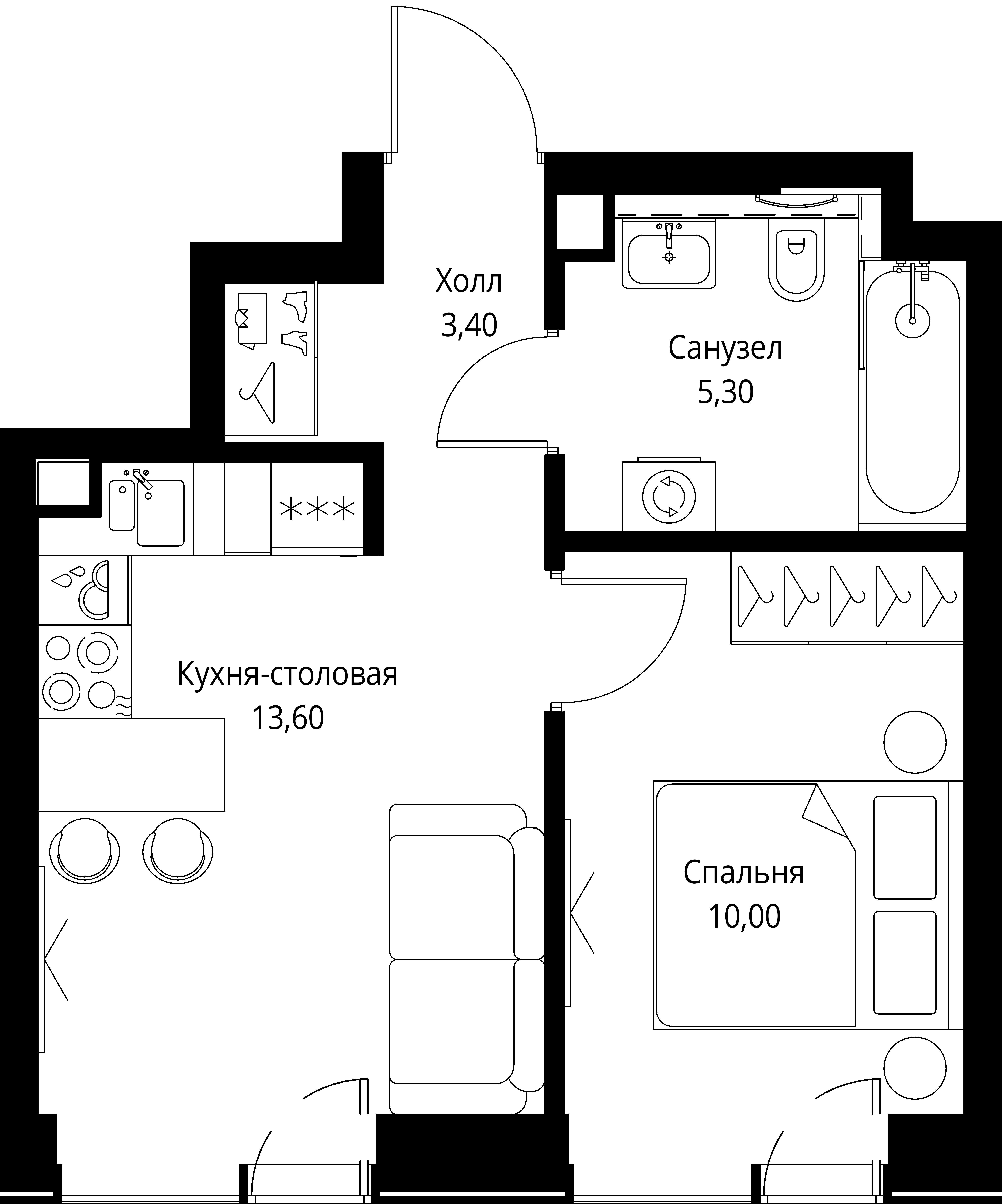 2-комн., 31.5 м², 39/46 этаж, ЖК «Веер»