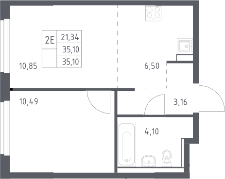 2-комн., 35.1 м², 17/17 этаж, ЖК «Пригород Лесное»