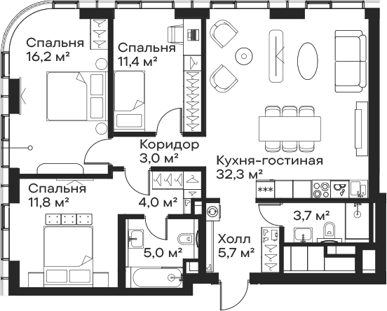 4+ комнаты, 93.1 м², 41/59 этаж, ЖК «Сити Бэй»