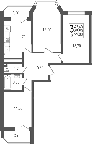 3-комн. квартира, 69.9 м² в ЖК ЖК «Кубанская Крепость» — фото 2