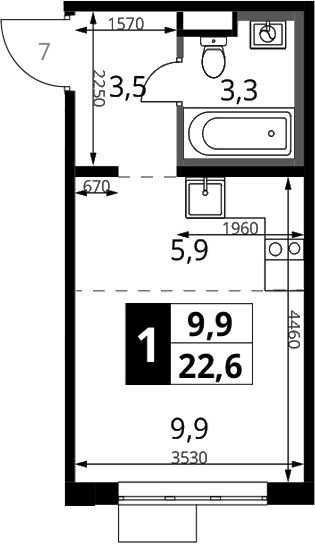 Студия, 22.6 м², 6/17 этаж, ЖК «1-й Химкинский»