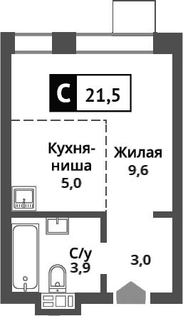 Студия, 21.5 м², 3/9 этаж, ЖК «Никольский квартал Отрада»