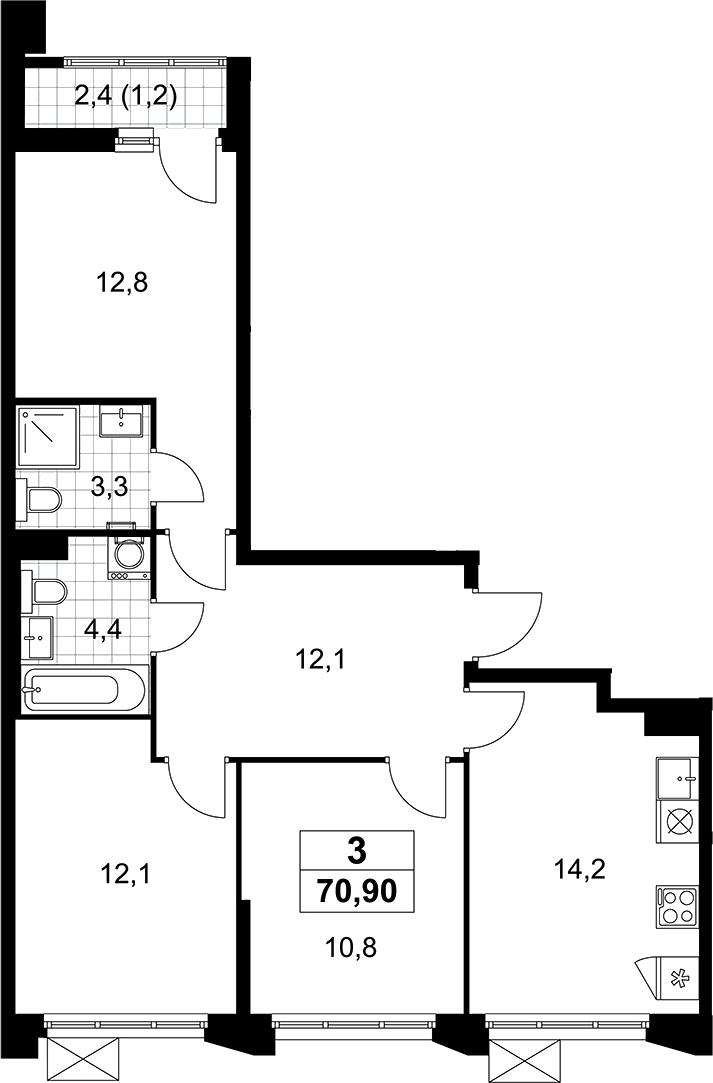 4+ комнаты, 69.7 м², 10/16 этаж, ЖК «Деснаречье»