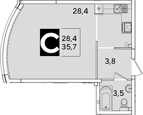 Студия квартира, 35.7 м² в ЖК Самолет — фото 2