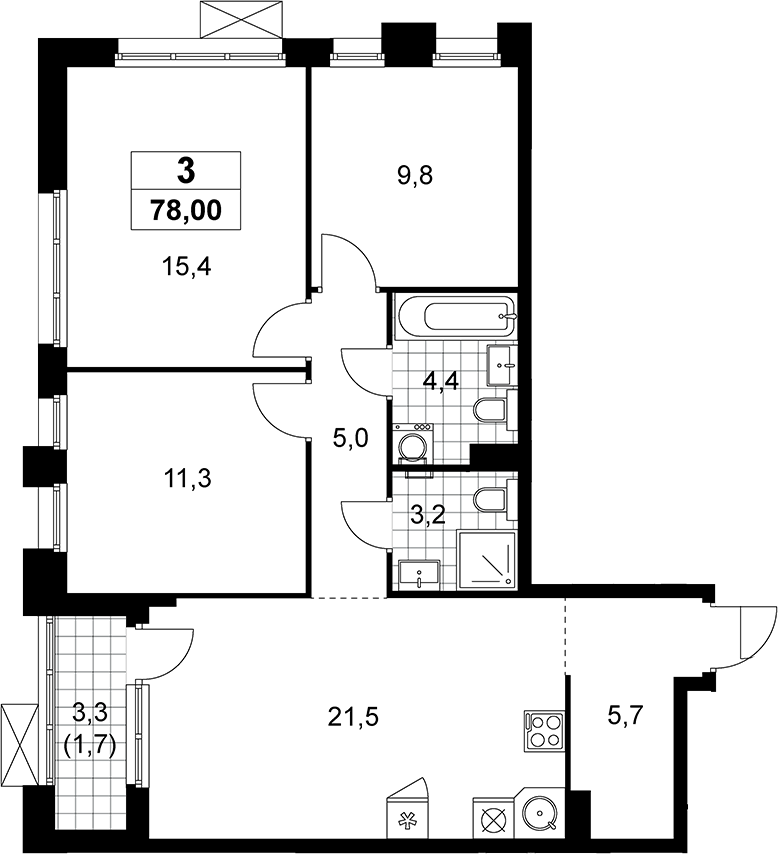 4+ комнаты, 76.3 м², 10/19 этаж, ЖК «Прокшино»