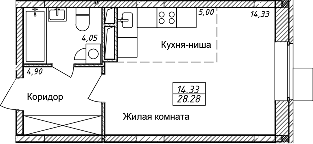 Студия, 28.28 м², 2/8 этаж, ЖК «Солнечный»