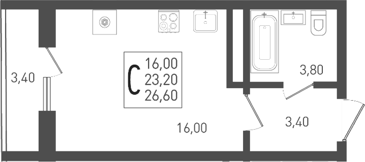 Студия квартира, 23.2 м² в ЖК ЖК «Кубанская Крепость» — фото 2
