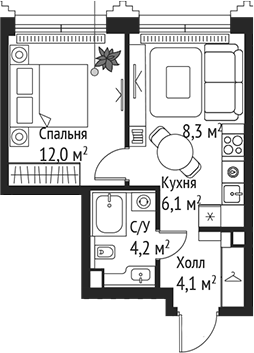 2-комн., 34.7 м², 49/59 этаж, ЖК «СЕТ»