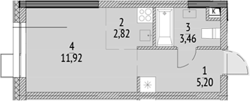 Студия, 23.4 м², 17/21 этаж, ЖК «N'ICE LOFT»