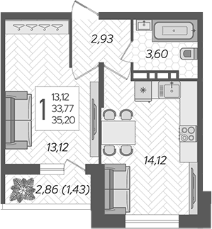 1-комн. квартира, 33.77 м² в ЖК Смородина — фото 2