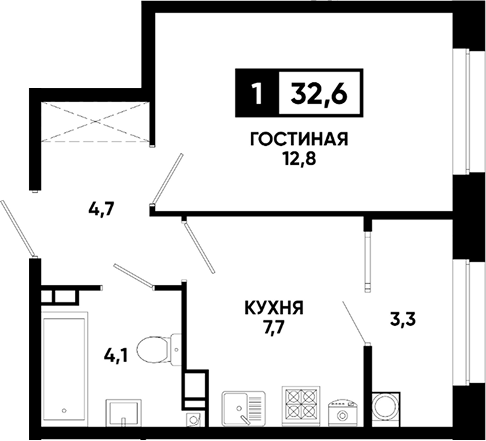 1-комн. Кварталы 17/77