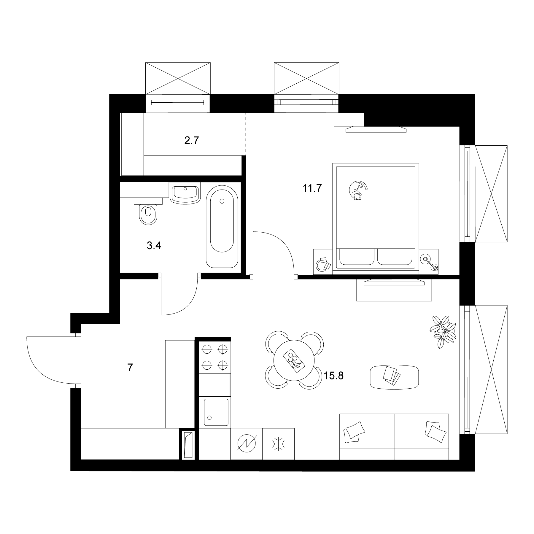 1-комн., 40.6 м², 21/30 этаж, ЖК «2-й Иртышский»