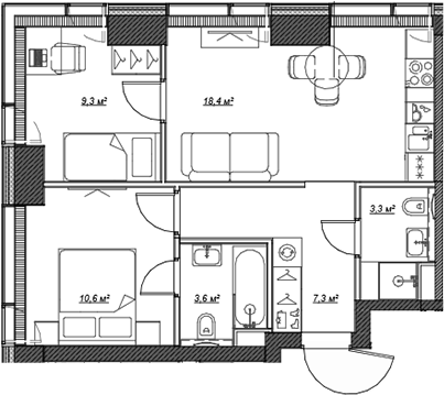 3-комн., 52.5 м², 2/46 этаж, ЖК «Веер»