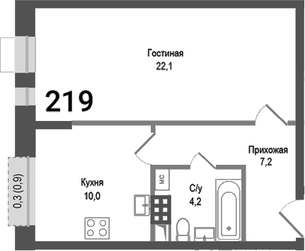 1-комн., 43.5 м², 2/4 этаж, ЖК «Киноквартал»