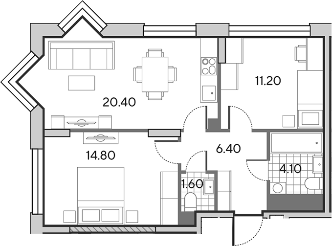 3-комн., 58.5 м², 22/30 этаж, ЖК «Вейв»