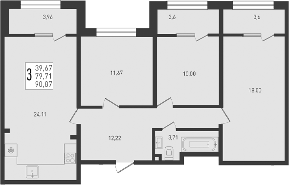 4-комн. квартира, 79.71 м² в ЖК Югге — фото 2