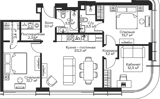 4+ комнаты, 76.62 м², 40/54 этаж, ЖК «Сити Бэй»