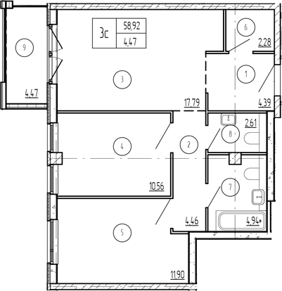 2-комн. квартира, 57.58 м² в ЖК Лучи — фото 2