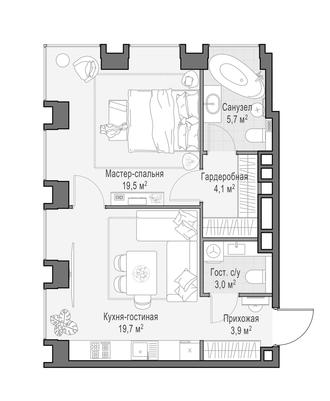 2-комн., 56.2 м², 16/23 этаж, ЖК «Квартал Life Time»