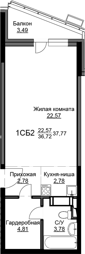 Студия, 37.05 м², 15/17 этаж, ЖК «Соболевка»