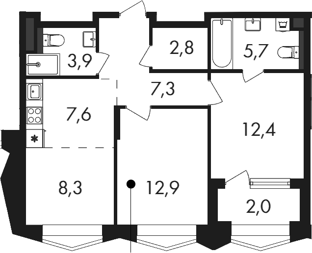 3-комн., 60.9 м², 14/17 этаж, ЖК «Петровский Парк II»