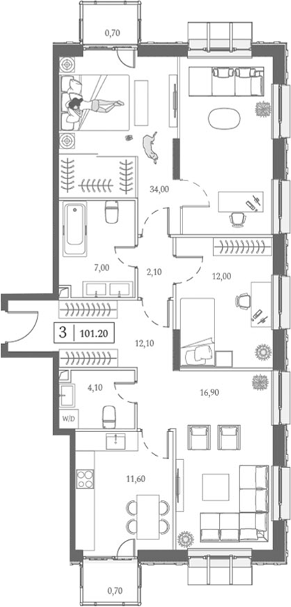 3-комн., 99.8 м², 3/6 этаж, ЖК «Dream Towers»
