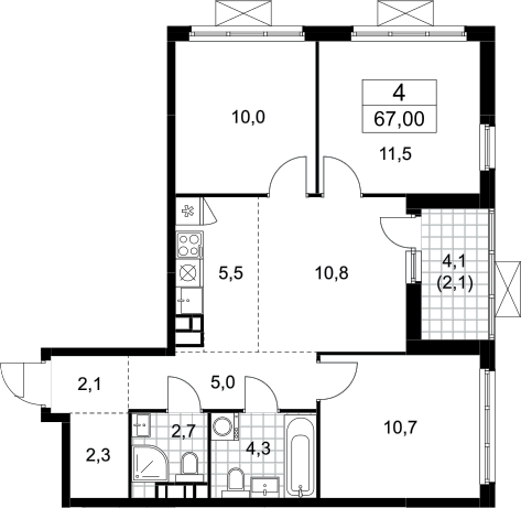 4+ комнаты, 64.9 м², 14/19 этаж, ЖК «Бунинские кварталы»