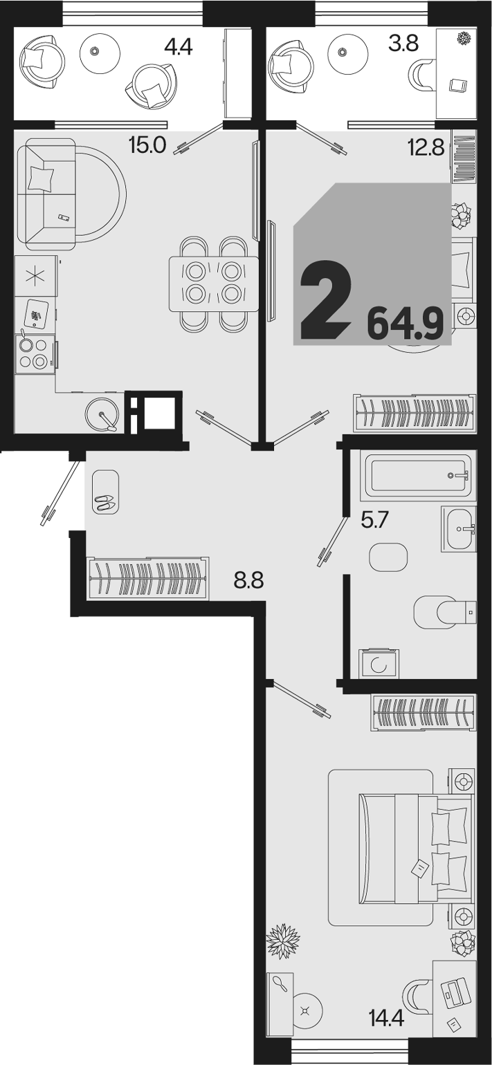 3-комн. квартира, 56.7 м² в ЖК Первое место — фото 2