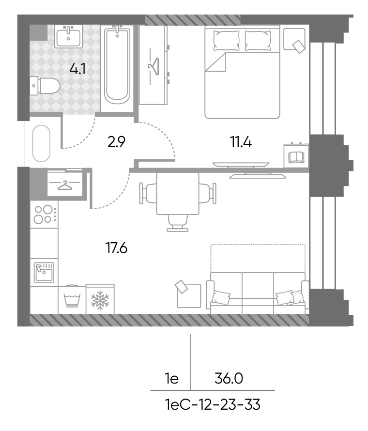 2-комн., 36 м², 32/43 этаж, ЖК «ЗилАрт»