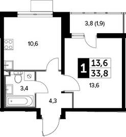 1-комн., 31.9 м², 2/20 этаж, ЖК «Южная Битца»