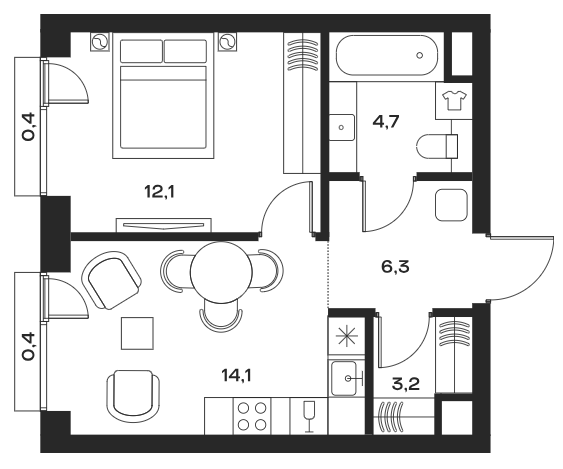 2-комн., 40.4 м², 17/29 этаж, ЖК «СОУЛ»