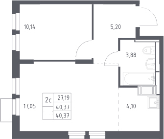 2-комн., 40.37 м², 10/25 этаж, ЖК «Большое Путилково»