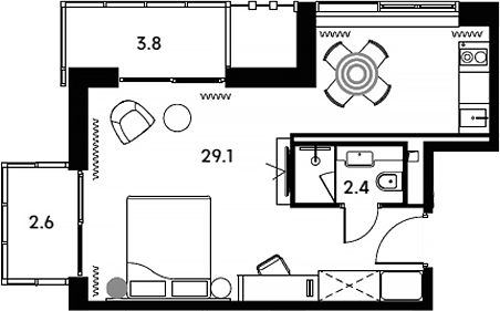 Студия, 31.5 м², 21/23 этаж, ЖК «Аквилон Сигнал»