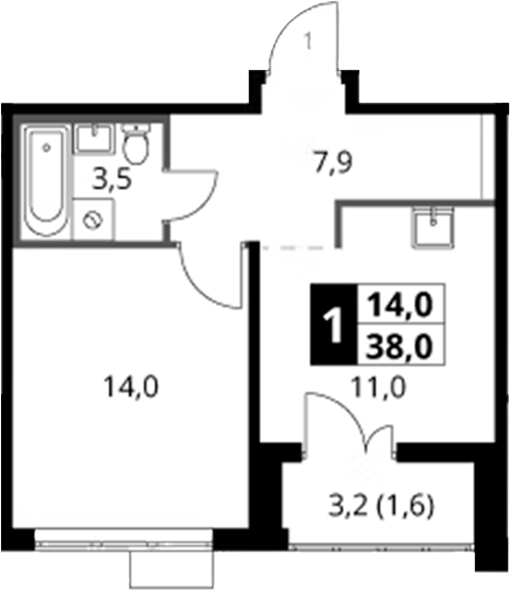 1-комн., 36.4 м², 17/24 этаж, ЖК «1-й Саларьевский»