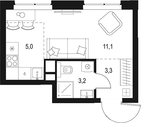 Студия, 22.6 м², 8/24 этаж, ЖК «Левел Мичуринский»