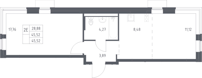 2-комн., 45.52 м², 9/13 этаж, ЖК «Новое Видное»