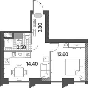 2-комн., 33.8 м², 20/58 этаж, ЖК «Обручева 30»