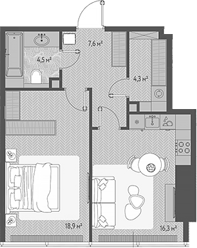 2-комн., 51.6 м², 53/90 этаж, ЖК «ОНЕ»