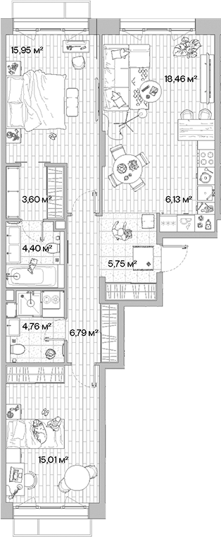 3-комн., 80.85 м², 5/12 этаж, ЖК «МЫС»